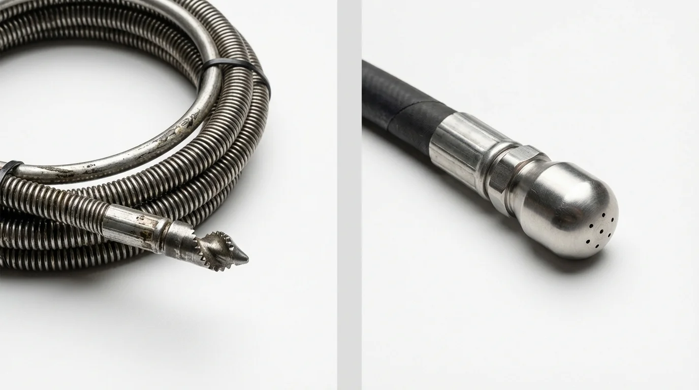 Drain snake cable and hydro jetting nozzle used for drain cleaning in Montrose, PA