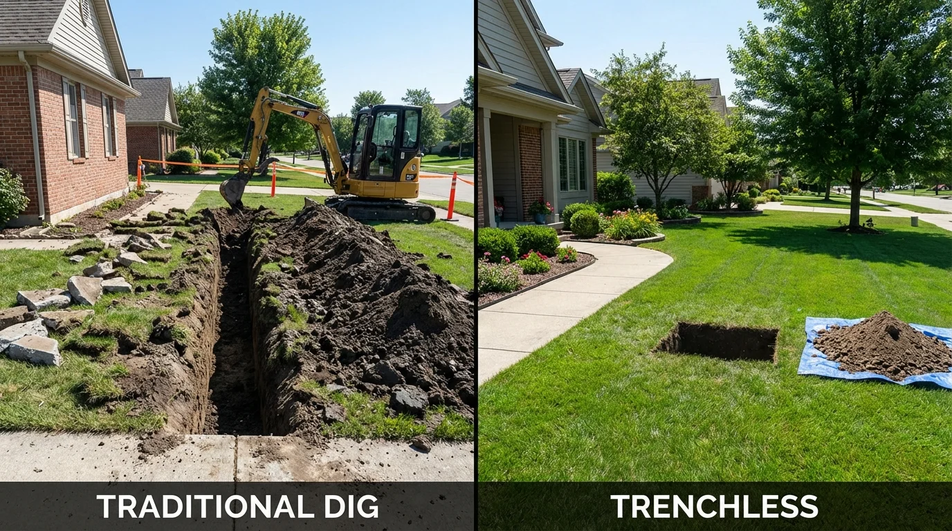 Trenchless sewer repair with minimal yard damage versus traditional excavation in Montrose, PA